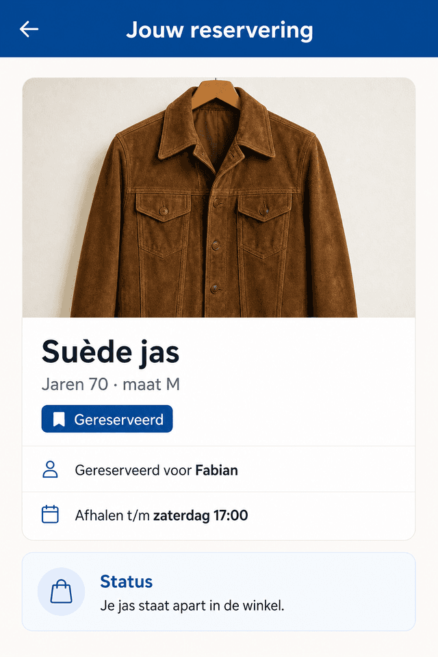 Klant reserveert een suède jas in de app