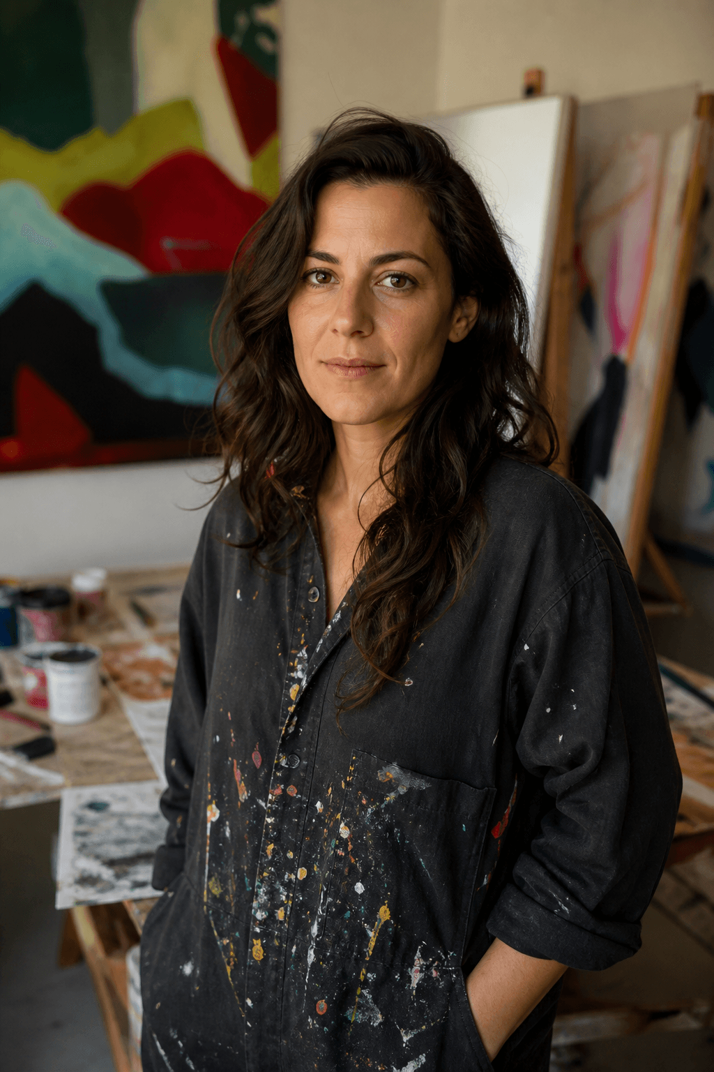 Portret van kunstenaar Zora Vukašin in haar atelier